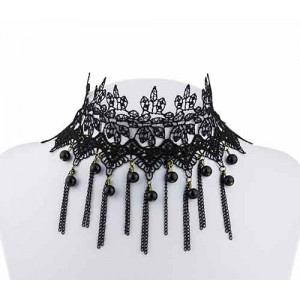 Collier Vintage chainette noire perle