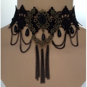 Collier Vintage chainette noire galon fin