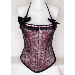 Corset dentelle satin rose  T:36