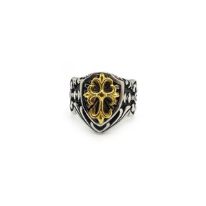 Bague blason croix dorée acier